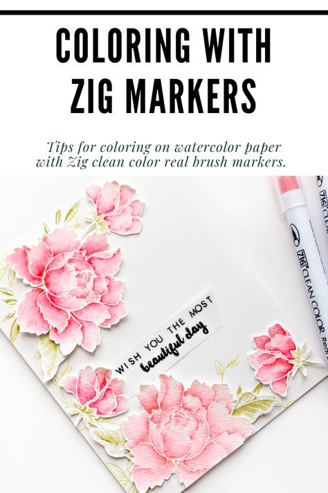 Zig Markers, Colour Brush, Brush Markers, Flower Card, Beautiful Colours, Flower Cards, Scrapbook Ideas, Art Journaling, Inspirational Cards