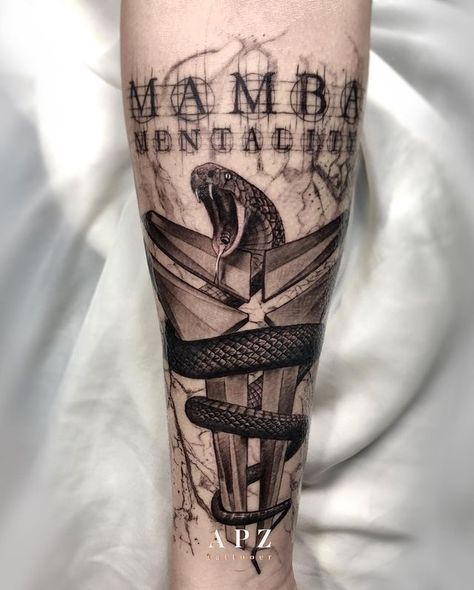 Mamba Tatoos, Black Mamba Tattoo Design, Mamba Mentality Tattoo Design, Mentality Tattoo, Kobe Tattoo, Mamba Mentality Tattoo, Kobe Inspired Tattoos, Black Mamba Tattoo Kobe Bryant, Black Mamba Tattoo