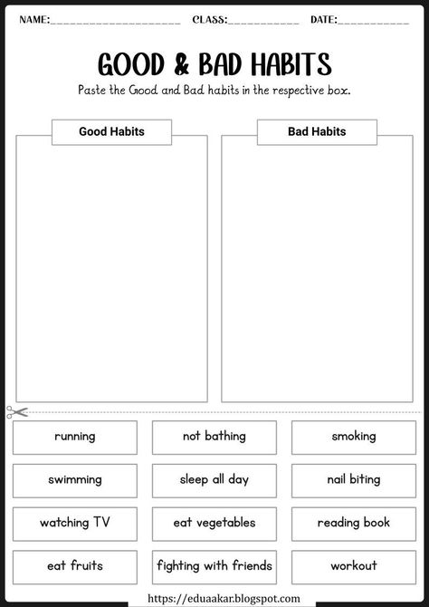 Habits Worksheet, Good Habits For Kids, Healthy Habits For Kids, What Is Energy, Worksheets For Class 1, Life Skills Class, Kindergarten Phonics Worksheets, English Teaching Materials, Personal Pronouns