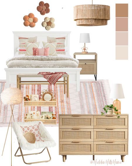 Teen Boho Bed, Teenage Boho Room, Girls Bohemian Bedroom Ideas, Boho Pink And Orange Bedroom, Boho Bedroom Kids Girl, Girly Boho Bedroom Pink, Pale Pink Boho Bedroom, Natural Life Bedroom Ideas, Girls Boho Room Ideas