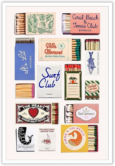 Amazon.com: Vintage Trendy Matches Canvas Print Wall Art Girly Preppy Matchbox Poster Retro Matchbook Art for Funky Red Aesthetic Print for Apartment Dorm Living Room Home Decor 12x16inch Unframed: Posters & Prints Perfect Match Graphic, Match Box Collage, Matchbox Poster, Vintage Matchbox Art, Matchbook Print, College Dorm Art, Girly Preppy, Apartment Dorm, Art Periods