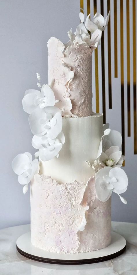 wedding cake, the most beautiful wedding cake, elegant wedding cake, wedding cake design, wedding cake inspiration, wedding cake photos, opulent wedding cake, wedding cake pictures, wedding cakes, wedding cake trends Three Tier Heart Cake, Art Wedding Cake, Wedding Cake Elegant, Concrete Cake, Wedding Cake Designs Elegant, Orchid Wedding Cake, Three Tier Wedding Cake, Textured Wedding Cakes, Contemporary Wedding Cakes