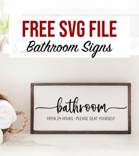 Bathroom Decor Cricut, Cricut Bathroom Ideas, Cute Bathroom Signs Farmhouse, Bath Signs Diy, Farmhouse Bathroom Sayings, Cricut Signs For Office, Bathroom Sign Cricut, Bathroom Sign Svg, Short Bathroom Quotes