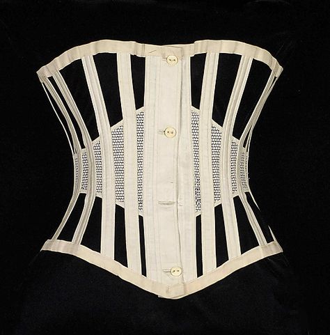 Corset Probably Royal Worcester Corset Company (American, 1864–1950) Date: ca. 1872 Culture: American Medium: Cotton, bone 1879 Fashion, Victoria Era, Contour Fashion, Summer Corset, Historical Garments, Corset Making, 1870s Fashion, Victorian Corset, Dress History