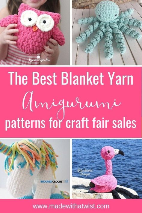 The best blanket yarn amigurumi crochet patterns for craft fair sales. So many cute ideas to make and sell! Blanket Yarn Amigurumi, Crochet Blanket Yarn, Yarn Animals, Chunky Yarn Crochet, Crochet Bird, Crochet Bloggers, Bernat Yarn, Toys Ideas, Bird Party