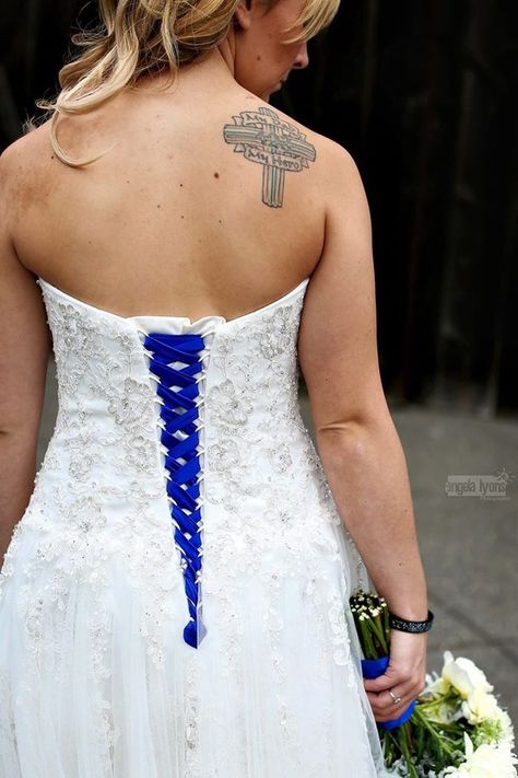 At her wedding to Cody Amos last weekend, she chose to honor his memory in a number of ways. | A Bride Honored Her Father At Her Wedding With A Dance With Four Of His Fellow Police Officers Law Enforcement Wedding, Cop Wedding, Police Officer Wedding, Police Wedding, Hero Tattoo, Fallen Officer, Wedding Aesthetics, Father Daughter Dance, Strapless Gown