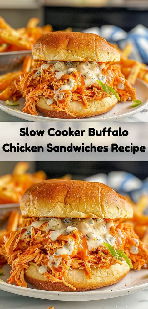 Ranch Coleslaw, Slow Cooker Buffalo Chicken, Crockpot Buffalo Chicken, Easy Buffalo Chicken, Buffalo Chicken Recipes, Buffalo Chicken Sandwiches, Chicken Sandwich Recipes, Chicken Sandwiches, Easy Slow Cooker Recipes