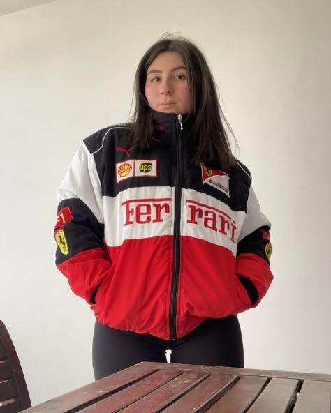 Red Ferrari Jacket, Retro Ferrari, Racing Women, Ferrari Vintage, Vintage Racing Jacket, Ferrari Jacket, If I Won The Lottery, I Won The Lottery, White Ferrari