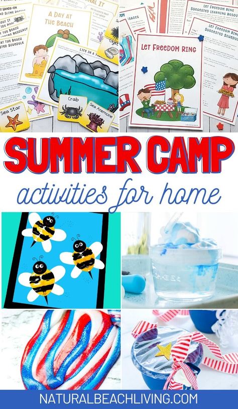 100+ Best Summer Camp at Home Ideas and Activities - Natural Beach Living School Age Summer Activities Daycare, Summer Fun For Preschoolers, Welcome Week Activities For Summer Camp, Preschool Summer Camp Ideas, Summer Camp Ideas For Kids Activities, Summer Camp Ideas For Preschoolers, Themes For Summer Camp, Summer Camp Activities For Preschoolers, Preschool Summer Camp Themes