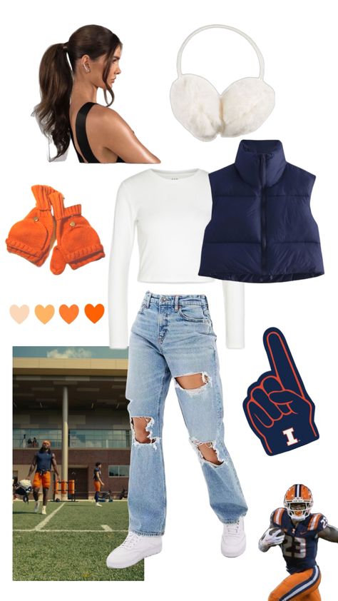 Cold Gameday fit!! Super cute and I based it on stuff I already have. #wagoutfit #outfitinspo #illinois #uiuc #football #gamedayfit #beauty Cold Sec Gameday Outfit, Gameday Outfit Cold Weather, Game Day Winter Outfit, Winter Gameday Outfit College, Cold Gameday Outfit College, Cold Weather Game Day Outfit, Winter Game Day Outfit, Football Game Outfit Winter, Cold Game Day Outfit Football