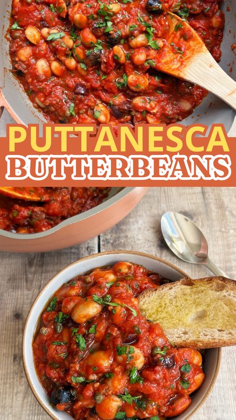 This is my world-famous (or maybe not) Puttanesca Butterbean recipe.  It's packed full of healthy stuff, but without compromising on flavour.  Trust me, this is a tasty yummy lunch or dinner recipe! World Famous Recipes, Saucy Dinner Recipes, Butterbean's Recipes, Butterbean Recipes, Bean Recipes Healthy, Butter Bean Soup, Butter Beans Recipe, Spaghetti Alla Puttanesca, Alla Puttanesca