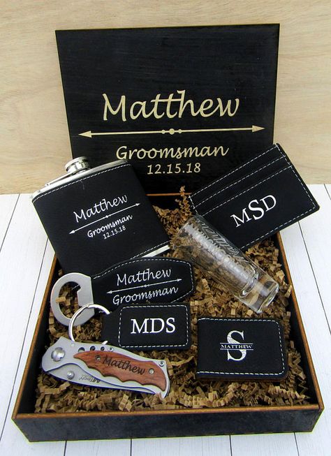 Groomsmen Gift Box, Variety Gift Box, Groomsman Gift Set, Wedding Bachelor Monogrammed Egraved Etched Groomsman Boxes, Groomsmen Proposals, Wood Engraved Gifts, Groomsmen Boxes, Groomsmen Fashion, Grooms Gift, Groomsmen Invitation, Groomsmen Ideas, Usher Gifts