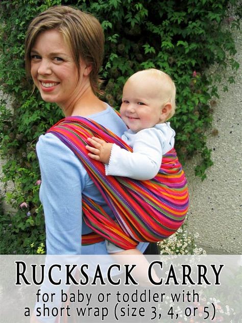 Simple Rucksack Back Carry with a short or long woven wrap Moby Wrap Holds, Baby Wearing Diy, Baby Wearing Wrap, Moby Wrap, Baby Carrying, Toddler Wearing, Baby Bjorn, Wrap Carrier, Woven Wrap