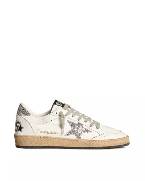 Golden Goose - Women's Ball Star Low Top Lace Up Sneakers Silver Golden Goose, Golden Goose Ball Star, Golden Goose Outfit, Cowgirl Boots Outfit, Nike Air Max Mens, Golden Goose Sneakers, Golden Goose Shoes, Star Shoes, Lace Up Sneakers