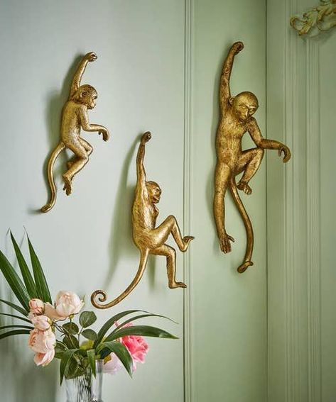 Jungle Bathroom Decor, Unique Wall Hooks, Monkey Room, Animal Bathroom, Monkey Wall Art, British Colonial Decor, Monkey Wall, Bean Sauce, New Victorian