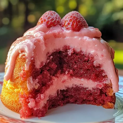 Strawberry Honeybun Cake Recipe, Strawberry Cake With Buttercream Icing, Strawberry Hunny Bun Cake, Strawberry Honey Bun Cake Recipe, Strawberry Honey Bun Cake, Strawberry Honeybun Cake, Strawberry Cake Icing, Grammy Recipes, Honeybun Cake Recipe