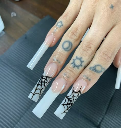 Spiderman Nails Acrylic Long, Spiderweb Nails, Halloween Acrylic Nails, Punk Nails, Long Acrylic Nail Designs, Drip Nails, Goth Nails, Edgy Nails, Long Acrylic Nails Coffin