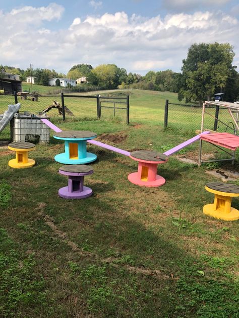 Goat Spool Playground, Farm Animal Enrichment Ideas, Goat Toys Playground Play Areas, Goat Playground Ideas Pallet Playhouse, Pygmy Goat Playground Ideas, Cheap Goat Playground, Sheep Enrichment, Goat Enrichment, Goat Pin Ideas