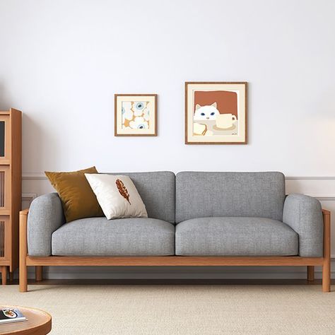 Wooden Sofa Cushion Design, Wood Frame Couch Living Room, Scandinavian Sofa Living Room, Wood Sofa Design, Wooden Floor Ideas, Sofa For Small Living Room, Sofa With Wooden Frame, Wood Frame Sofa, Scandinavian Sofa