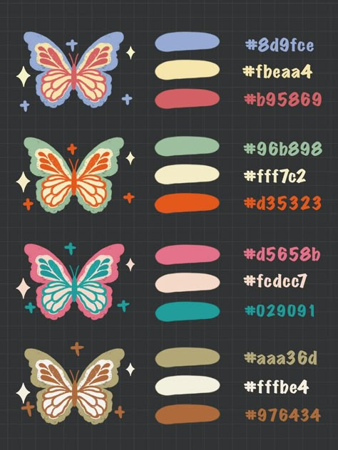 credits: 蝴媒笔记 Color Combinations Pallets, Goodnotes Pen Color Palette Hex Codes, Colors That Compliment Each Other, Canva Colors Code, Color Palette Butterfly, Cute Color Pallets, Notes Palette, Butterfly Color Palette, Bird Color Palette