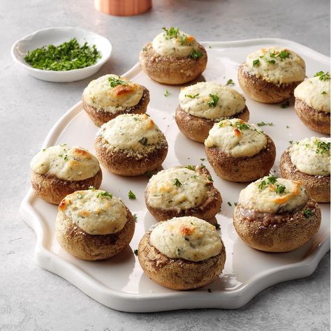 Cream Cheese-Stuffed Mushrooms Recipe | Taste of Home Stuffed Mushrooms With Cream Cheese, Ham Appetizers, Christmas Bites, Hor Dourves, Bake Beans, Mushrooms Stuffed, Mushroom Stuffed, Cheese Stuffed Mushrooms, New Years Eve Food