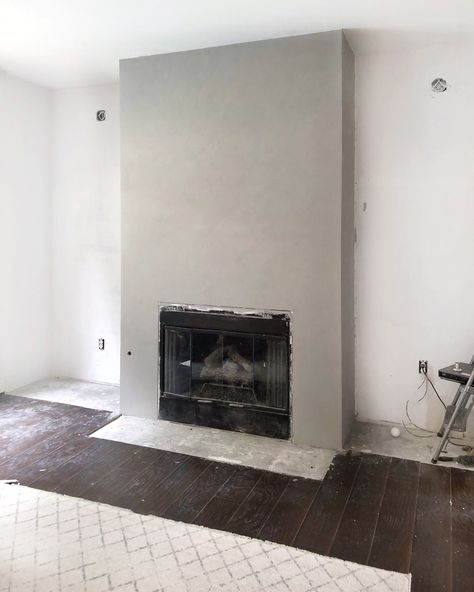 DIY a Cement Look Fireplace for less than $100 - Angela Rose Home Concrete Fireplace Diy, Diy Concrete Fireplace, Angela Rose Home, Concrete Fireplace Surround, Reface Fireplace, Roman Clay, Cement Furniture, Stucco Fireplace, Portola Paint