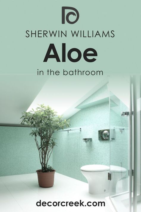 SW 6464 Aloe in the Bathroom by Sherwin-Williams White Subway Tiles, Brass Fixtures, Subway Tiles, Cool Undertones, Main Bathroom, Paint Colors For Home, Trim Color, Coordinating Colors, Sherwin Williams