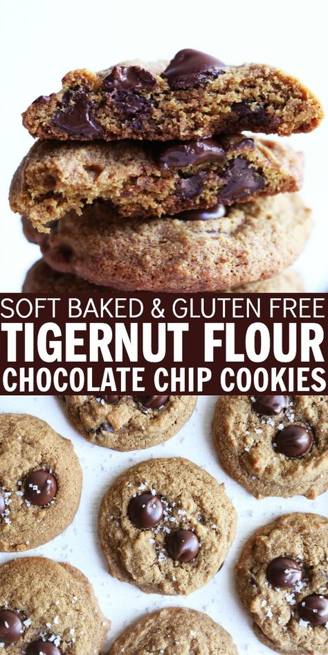 Delicious soft baked, dairy free, and gluten free Tigernut Flour Chocolate Chip Cookies will be your new favorite dessert! So easy to make and perfectly chewy! thetoastedpinenut.com #thetoastedpinenut #soft #baked #glutenfree #dairyfree #chocolate #chip #cookies #tigernut #flour Tigernut Recipes, Tigernut Flour Recipes, Aip Baking, Tigernut Flour, Aip Desserts, Pine Nut, Soft Bakes, Inflammatory Diet, Glutenfree Dairyfree