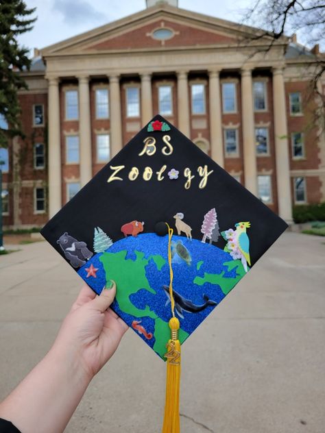 #zoology #classof2022 #animals #graduationcap Animal Graduation Cap Ideas, Zoology Graduation Cap, Animal Graduation Cap, Grad Cap College, Biology Graduation Cap, Cap Painting, Biology College, Graduation Cap Ideas, College Graduation Cap Decoration