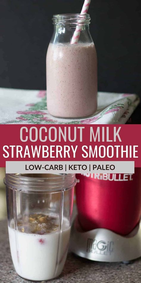 Strawberry coconut milk smoothie is one of the easiest 4-ingredient keto smoothie recipes! Try this low carb smoothie and it's sure to become one of your favorite smoothie recipes. Keto Berries, Beaming Baker, Low Carb Protein Powder, Low Carb Smoothie Recipes, Nutri Bullet, Milk Strawberry, Smoothie Flavors, Coconut Milk Smoothie, Açaí Bowls