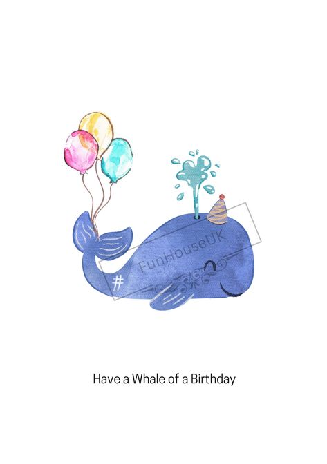 Whale Birthday, Cute Whale, Watercolor Birthday Cards, A5 Printables, Cute Whales, Watercolor Birthday, Pottery Painting Designs, Queen Shirts, Animal Cookies