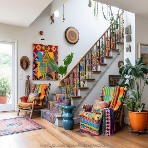 Boho Staircase, Room Fall Decor Ideas, Living Room Fall Decor Ideas, Cozy Car Interior, Stair Design Ideas, Fall Home Aesthetic, Bohemian Style Interior Design, Cozy Car, Room Fall Decor