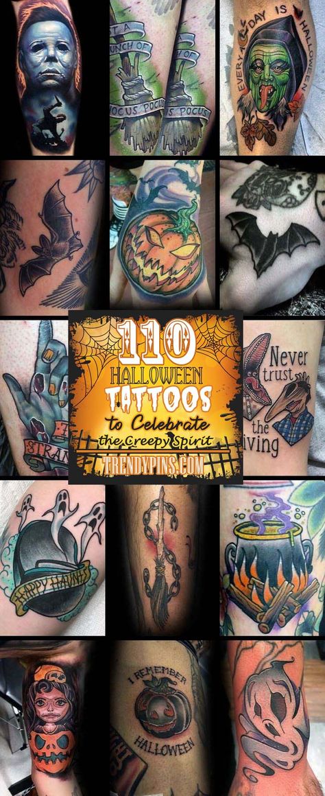 110 Halloween Tattoos to Celebrate the Creepy Spirit For All Time  #Halloween #tattoos #trendypins Paranormal Tattoo Sleeve, Halloween Calf Tattoo, Halloween Tattoo Ideas Horror Movies, Minimalist Halloween Tattoo, Horror Tattoos For Women, Halloween Tattoos For Women, Goosebumps Tattoo, Halloween Themed Tattoos, Movie Character Tattoos