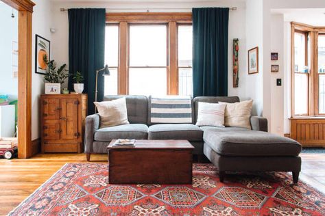 Yes, You Can Put Furniture in Front of a Window Without Losing All Your Light Detroit Houses, Moore House, Buy Curtains, Design Rules, Home Modern, A Living Room, Cool Rugs, Apartment Therapy, Interior Design Trends