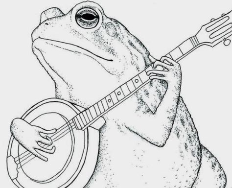 Frog Playing Banjo Drawing, Transportation Art, Frog Frog, Frog Drawing, Arte Punk, Band Art, Frog Art, Ink Illustration, Arte Sketchbook