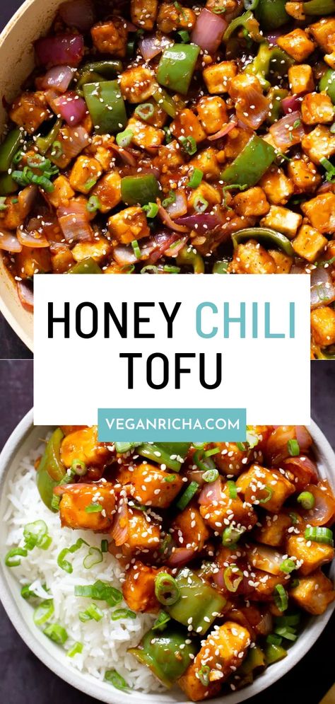 Chilli Tofu, Chili Tofu, Vegan Entree Recipes, Sticky Tofu, Vegan Honey, Soy Sauce Alternative, Vegan Entree, Tofu Dishes, Honey Sauce