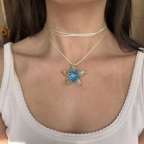 I might be biased but you should probably buy this on Depop 👍 https://depop.app.link/kg4YBNVsqzb Trip Moodboard, Glass Starfish Necklace, Handmade Charm Bracelets, Chunky Pearls, Beaded Necklace Designs, Pearls Diy, Starfish Necklace, Y2k Summer, Summer Necklace