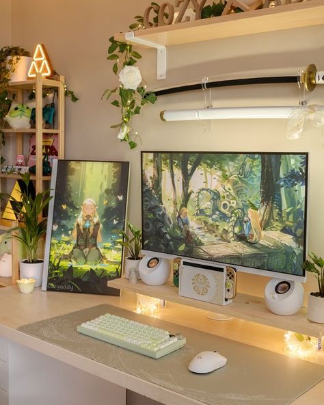 #cozygamingsetup #gamingsetup #desksetup #pcsetup #setupinspiration #setuptour #gaming #cozygamer Pc Setup Aesthetic, Desk Setup Gaming, Gaming Pc Setup, Aesthetic Gaming, Cozy Gaming, Cozy Desk, Setup Gaming, Study Desk Decor, Gamer Setup