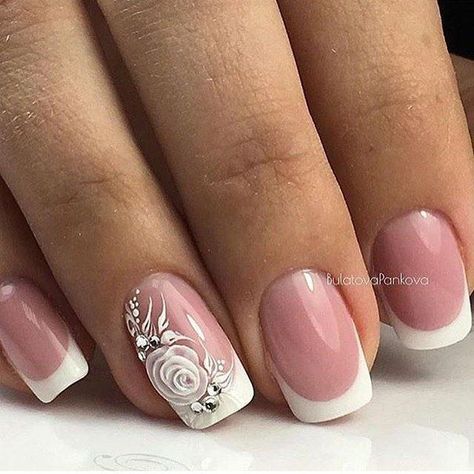 Pin-Bild White Tips, Short Fake Nails, Nagel Tips, Wedding Nails Design, Nail Art Wedding, Bride Nails, White Nail, False Nail, Nail Polishes