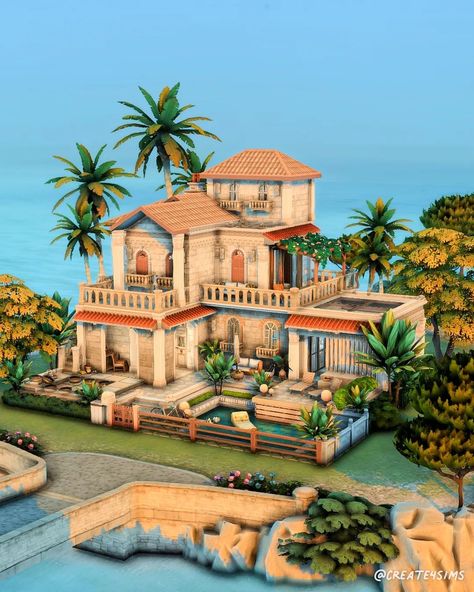 Sims 4 Island Living House, Storyline Ideas, Sims 4 City Living, Tiny Island, Eco Lifestyle, Sims 4 House Design, Sims Building, Sims 4 Teen, High School Years