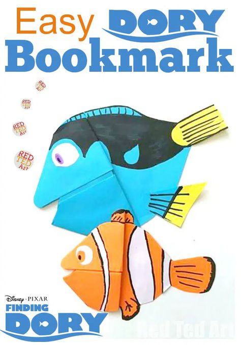 Finding Dory Crafts, Bookmark Corners, Simple Paper Craft, Bookmark Corner, Disney Crafts For Kids, Movie Crafts, Princess Crafts, Red Ted Art, Disney With A Toddler