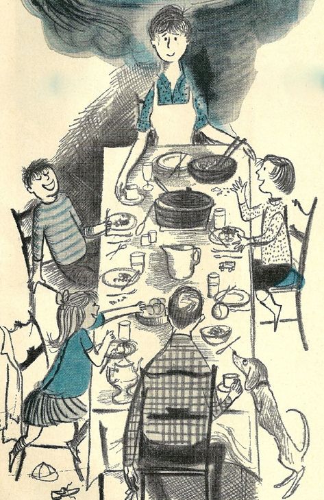 #mumsknow a family dinner is time to talk and be together Family Rituals, Family Dinner Table, 동화 삽화, Mid Century Illustration, Kids Talking, Family Table, Family Project, Family Illustration, Big Art