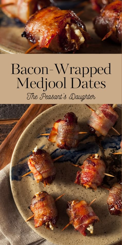 Sweet, savory, and absolutely irresistible, these Bacon-Wrapped Medjool Dates are the perfect appetizer or snack for any occasion. The natural sweetness of the Medjool dates is beautifully balanced by the smoky, salty bacon, creating a flavor combination that’s hard to beat. Crispy on the outside and soft on the inside, these bites are easy to make and guaranteed to impress at parties, gatherings, or as a simple treat at home. Serve them up and watch them disappear in minutes! Friday Night Snacks, Healthy Appetizers For Party, Medjool Date Recipes, Easy Christmas Party Food, Bacon Dates, Thanksgiving Apps, Diy Edible Gifts, Bacon Wrapped Appetizers, Easy Christmas Party