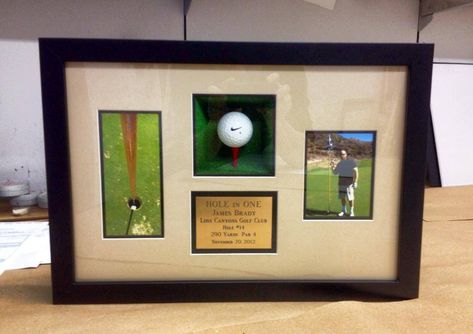 What's the next step after getting a Hole-in-One? Putting it on display for everyone to see! #fastframe #golf #shadowbox Golfing Tips, Golf Trophies, Golf Ball Displays, Female Golfer, Golf Room, Golf Diy, Christmas Shadow Boxes, Golf Outing, Golf Theme