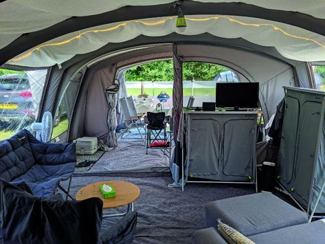 Ultimate Tent Camping Setup, Big Camping Tents, Cozy Camping Tent Interior, Full Time Tent Living, Tent Living Ideas, Luxury Camping Ideas, Living In A Tent Full Time, Camping Tent Set Up, Tent Living Full Time