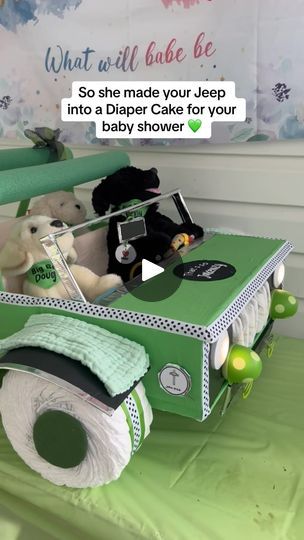 80K views · 3.5K reactions | The ultimate Diaper Cake!🎂💚 

My mom didn’t miss a single detail making this for Jake and I! 🙌🏼

#diapercake #babyshower #jeepwrangler #sahara #tuscaderojeep #mojitojeep #diapercakeideas #jeepdiapercakes #babyshowerdecor #genderneutralbabyshower | That So Jakenzy | That So Jakenzy · Original audio Diaper Jeep, Jeep Diaper Cake, Jeep Cake, Rag Wreath, Gender Neutral Baby Shower, Miss A, Mojito, Baby Shower Decorations, Jeep Wrangler