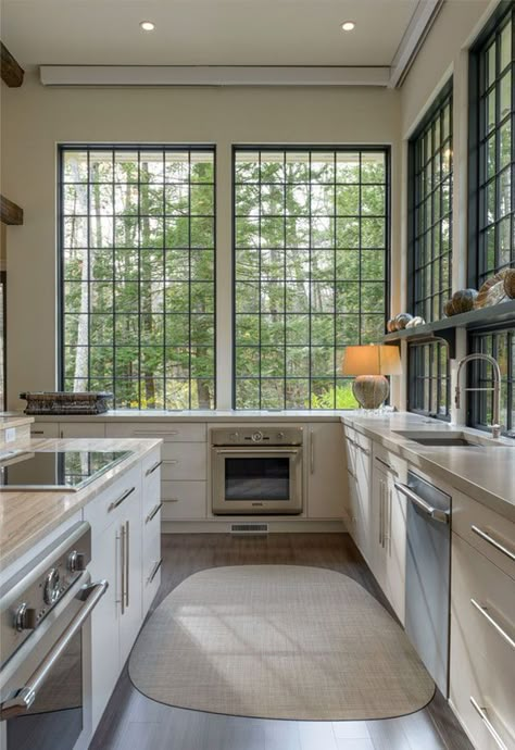 Kitchen Tiny, Kitchen Window Design, Narrow Kitchen, Lots Of Windows, Hill Interiors, Galley Kitchen, Island Ideas, Transitional Kitchen, Black Kitchen