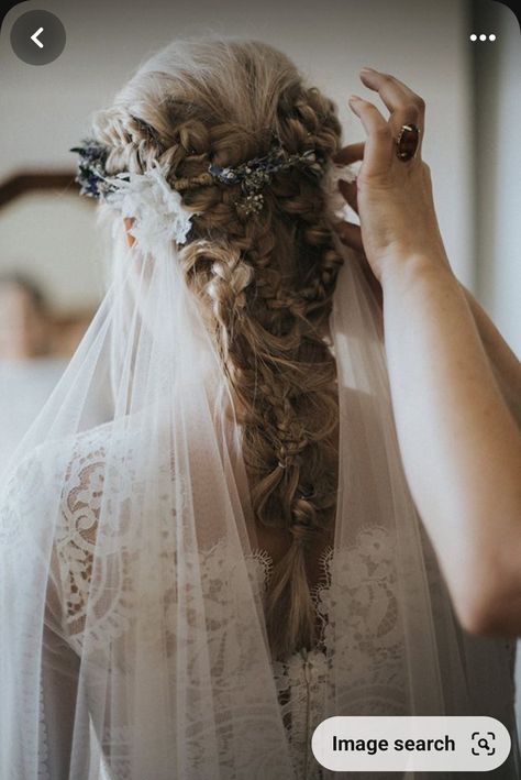 Drape Veil, Medieval Wedding Dress, Bridal Braids, Boho Flower Crown, Medieval Wedding, Wedding Hairstyles With Veil, Wedding Dresses With Flowers, Wedding Hair Inspiration, Wedding Hair Down