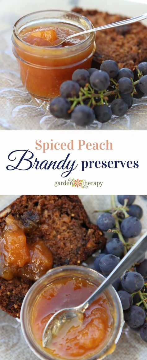 Preserves Recipes, Brandy Recipe, Fruit Butters, Spiced Peaches, Peach Butter, Canning Peaches, Peach Preserves, Garden Therapy, Peach Jam