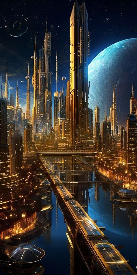 Modern Fantasy City, Futuristic City Utopia, Kushan Empire, Futuristic Architecture Future City, Futuristic Landscape, Futuristic World, Sci Fi Wallpaper, Sci Fi Architecture, Sci Fi Landscape